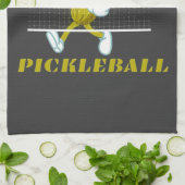 Funny Pickle Playing Pickleball  キッチンタオル (折り畳み)