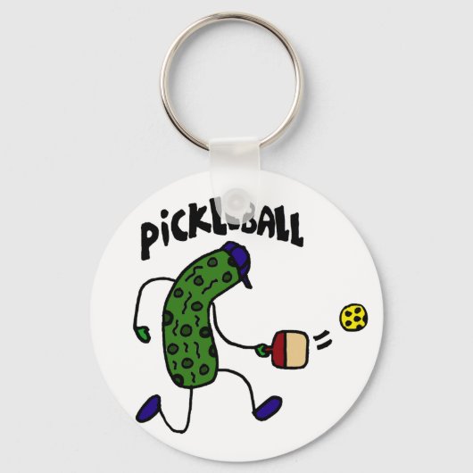 Funny Pickle Playing Pickleball キーホルダー (正面)
