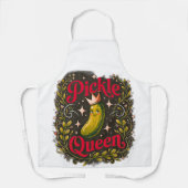 Funny Pickle Queen Kitchen Apron - Cute Pickle Lov エプロン (正面)