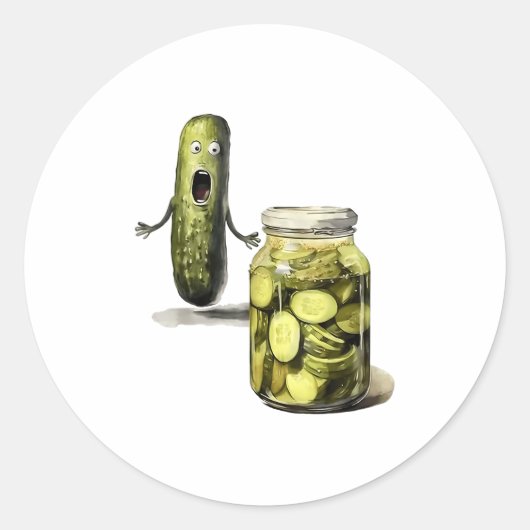 Funny Pickle Surprise A Cucumber And A Jar Of Slic ラウンドシール (正面)