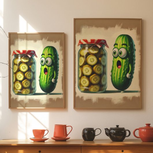 Funny Pickle Wall Art Cartoon Poster Dark Humor  ポスター
