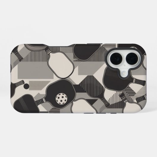 Funny Pickleball Grayscale Paddle Pattern iPhone 16ケース (裏面横)