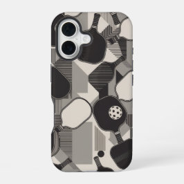 Funny Pickleball Grayscale Paddle Pattern iPhone 16ケース