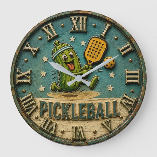 Funny Pickleball Pickle Cute Cartoon Player Gift ラージ壁時計 (正面)