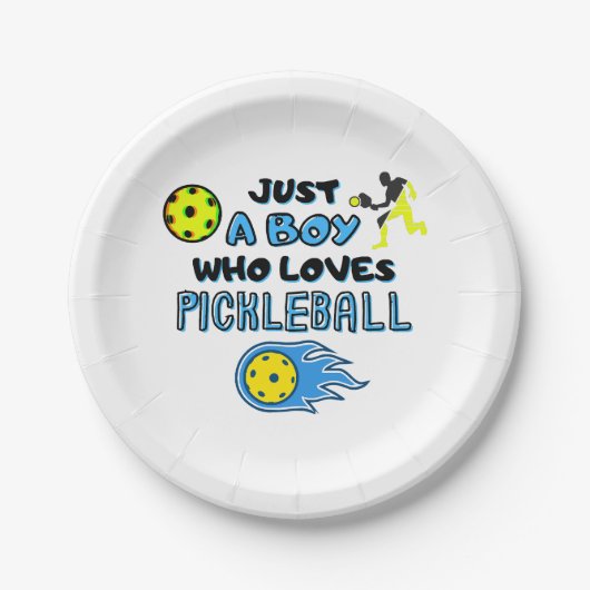 Funny Pickleball Player Just A Boy Who Loves Pickl ペーパープレート (正面)
