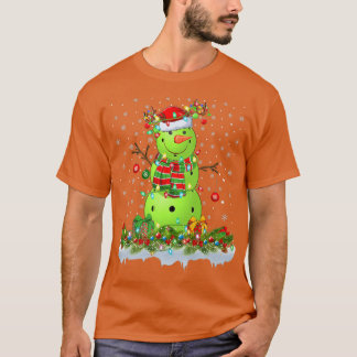 Funny Pickleball Snowman Xmas Lights Pickleball Ch Tシャツ