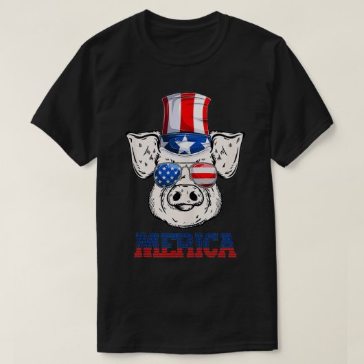 Funny Pig 4th of July Patriotic American Flag Sung Tシャツ (デザイン正面)