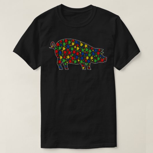 Funny Pig Animals Puzzle Pieces Autism Awareness P Tシャツ (デザイン正面)