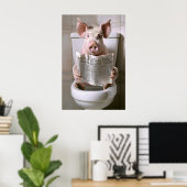 Funny Pig Bathroom Print, Toilet Newspaper Art ポスター (ホームオフィス)