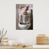 Funny Pig Bathroom Print, Toilet Newspaper Art ポスター (キッチン)