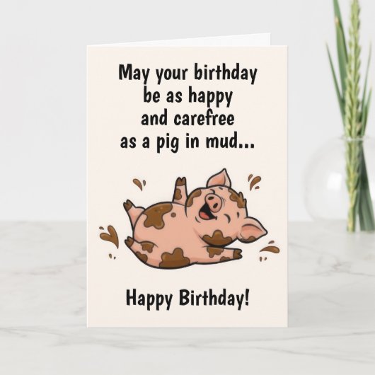 Funny Pig Birthday カード (正面)
