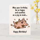 Funny Pig Birthday カード (黄色い花)