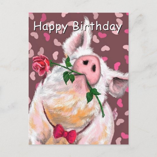 Funny Pig Birthday Card ポストカード (正面)