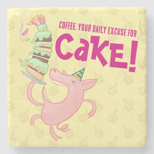 Funny Pig Coffee Daily Excuse For Cake Cartoon ストーンコースター (正面)