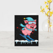 Funny pig go skiing design winter holidays  カード (黄色い花)