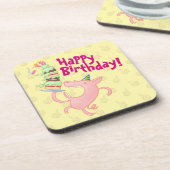 Funny Pig Happy Birthday! Giant Layer Cake Cartoon コースター (左側)