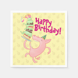 Funny Pig Happy Birthday! Giant Layer Cake Cartoon スタンダードカクテルナプキン