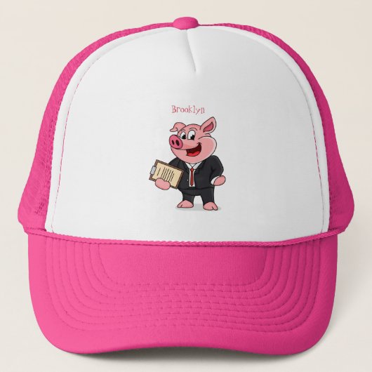 Funny pig in business suit cartoon  キャップ (正面)