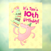 Funny Pig Name & Age Birthday Party Cake Cartoon ウィンドウサイン (シート3)