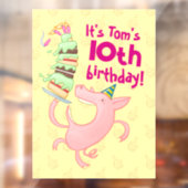 Funny Pig Name & Age Birthday Party Cake Cartoon ウィンドウサイン (シート2)