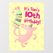 Funny Pig Name & Age Birthday Party Cake Cartoon ウィンドウサイン (シート)
