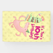 Funny Pig Name & Age Birthday Party Cake Cartoon 横断幕 (横)