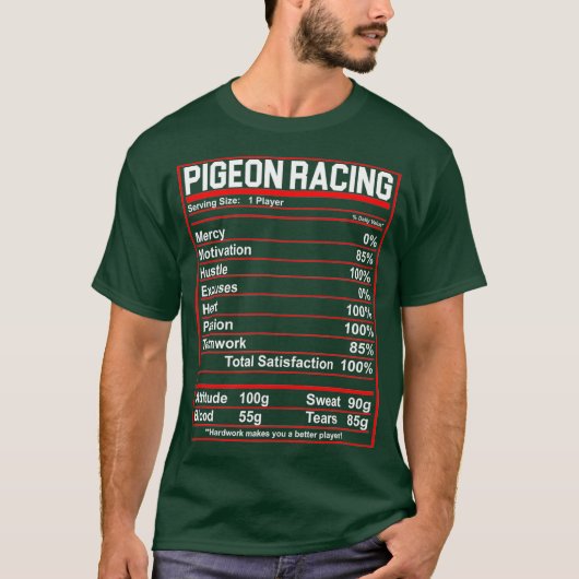 Funny Pigeon Racing Nutrition Facts Tシャツ (正面)