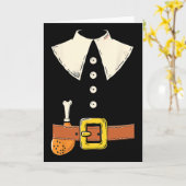 Funny Pilgrim Costume Turkey Leg Thanksgiving Than カード (黄色い花)