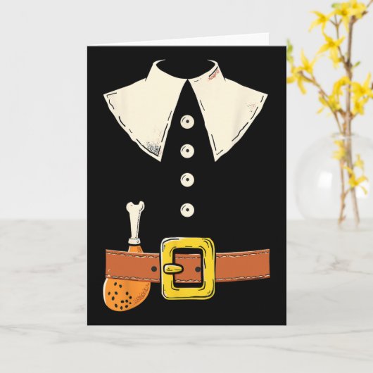 Funny Pilgrim Costume Turkey Leg Thanksgiving Than カード (黄色い花)