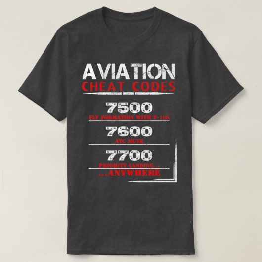 Funny Pilot Aviation cheat code Tシャツ (デザイン正面)