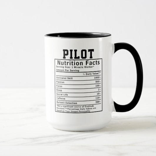 Funny Pilot Nutrition Facts Airline Crew Gift マグカップ (右)