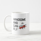 Funny Pilot Quote Handsome and Can Fly Aviator  コーヒーマグカップ (左)
