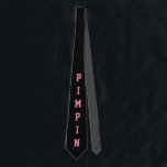 Funny Pimp Black Pink Novelty ネクタイ<br><div class="desc">Funny Pimp Black Pink Novelty neck tie is a great way to put some humor in your day! Customizable black background tie on front side with big typography "PIMPIN" in pink bold text. Back side of tie is solid slate grey and also you can customize color to suit your wishes....</div>