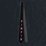 Funny Pimp Black Pink Novelty ネクタイ<br><div class="desc">Funny Pimp Black Pink Novelty neck tie is a great way to put some humor in your day! Customizable black background tie on front side with big typography "PIMPIN" in pink bold text. Back side of tie is solid slate grey and also you can customize color to suit your wishes....</div>