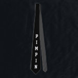 Funny Pimpin Black and White Novelty  ネクタイ<br><div class="desc">Funny Pimpin Black and White Novelty neck tie is a great way to put some humor in your day! Customizable black background tie on front side with big typography "PIMPIN" in white bold text. Back side of tie is solid slate grey and also you can customize color to suit your...</div>