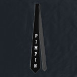 Funny Pimpin Black and White Novelty  ネクタイ<br><div class="desc">Funny Pimpin Black and White Novelty neck tie is a great way to put some humor in your day! Customizable black background tie on front side with big typography "PIMPIN" in white bold text. Back side of tie is solid slate grey and also you can customize color to suit your...</div>