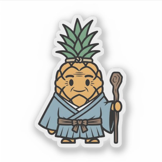 Funny Pineapple Sensei Master Samurai Illustration シール (正面)