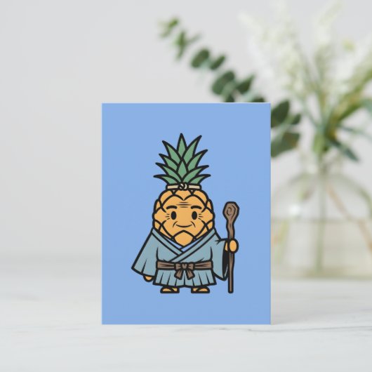 Funny Pineapple Sensei Master Samurai Illustration ポストカード (スタンド正面)
