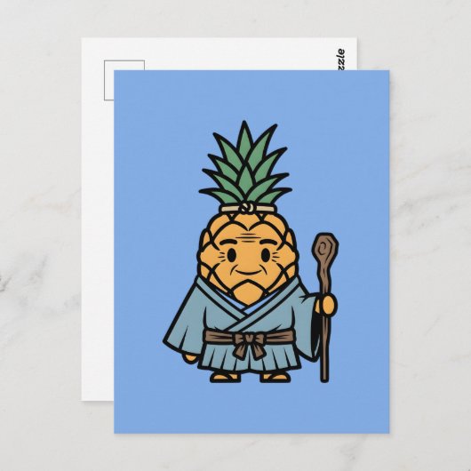 Funny Pineapple Sensei Master Samurai Illustration ポストカード (正面/裏面)