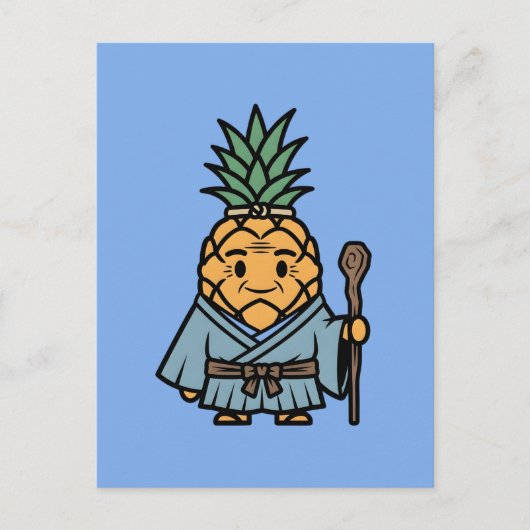 Funny Pineapple Sensei Master Samurai Illustration ポストカード (正面)