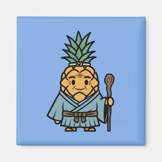 Funny Pineapple Sensei Master Samurai Illustration マグネット (正面)