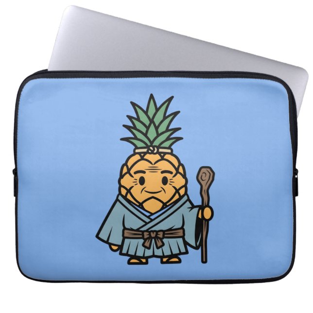 Funny Pineapple Sensei Master Samurai Illustration ラップトップスリーブ (正面)