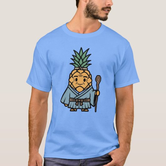 Funny Pineapple Sensei Master Samurai Illustration Tシャツ (正面)