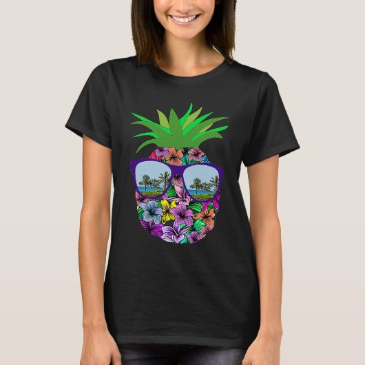Funny Pineapple Sunglasses Aloha Hawaiian Hawaii B Tシャツ (正面)