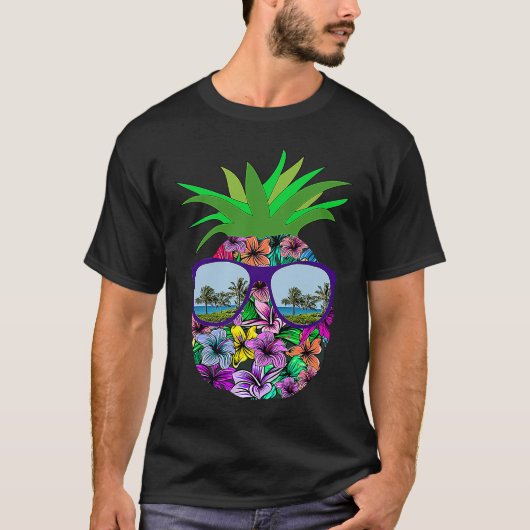 Funny Pineapple Sunglasses Aloha Hawaiian Hawaii B Tシャツ (正面)