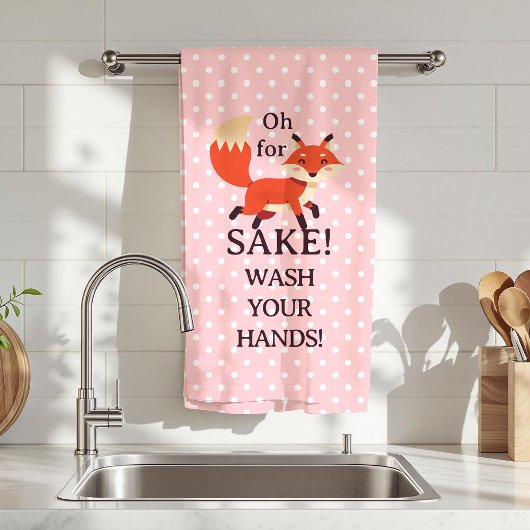 Funny Pink and White Polka Dot Oh For Fox Sake ハンドタオル
