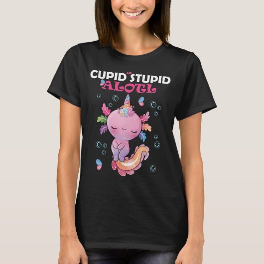 funny pink axolotl valentine tシャツ (正面)