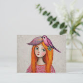 Funny Pink Bird in Her Hair ポストカード (スタンド正面)