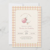 Funny Pink Bow One Little Goose 1st Birthday Party 招待状 (正面)