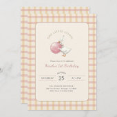 Funny Pink Bow One Little Goose 1st Birthday Party 招待状 (正面/裏面)